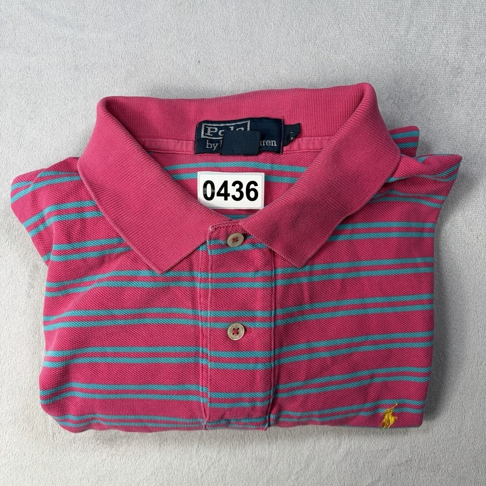 Polo Ralph Lauren Polo Shirt Mens Size Large Pink Stripe Classic Pony 90s Y2K - Picture 9 of 9